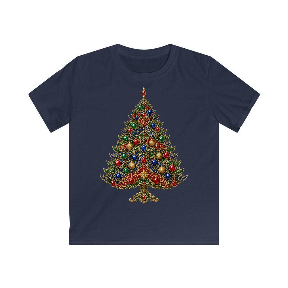Jewelled Ornate Christmas Tree personalised kids Christmas tee in navy