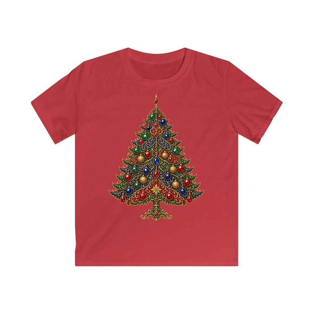 Jewelled Ornate Christmas Tree personalised kids Christmas tee in red