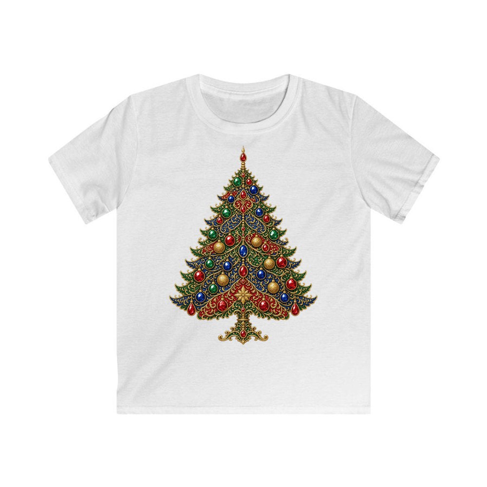 Jewelled Ornate Christmas Tree personalised kids Christmas tee in white