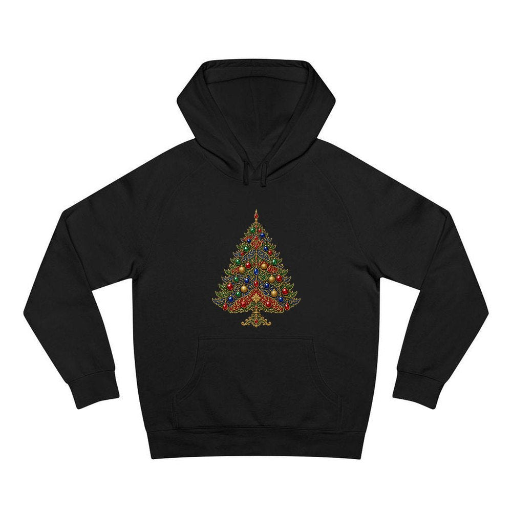 Jewelled Ornate Christmas Tree personalised Christmas hoodie in black
