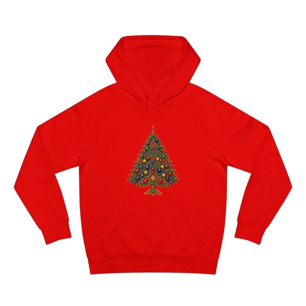 Jewelled Ornate Christmas Tree personalised Christmas hoodie in red