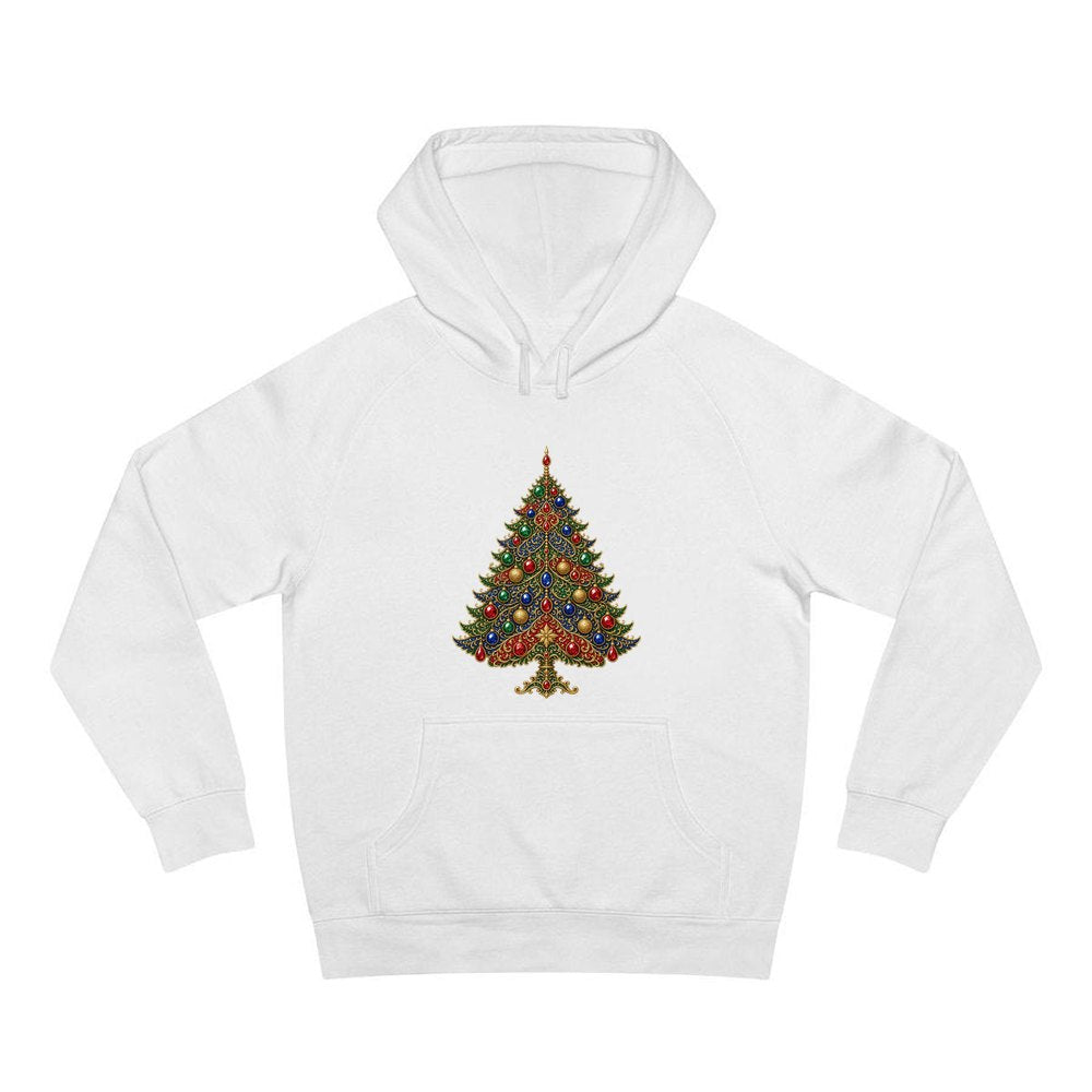 Jewelled Ornate Christmas Tree personalised Christmas hoodie in white