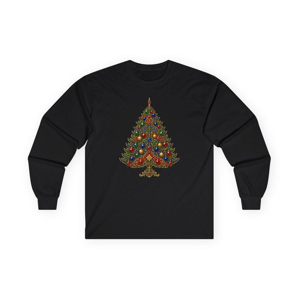 Jewelled Ornate Christmas Tree personalised long sleeve Christmas T-shirt in black