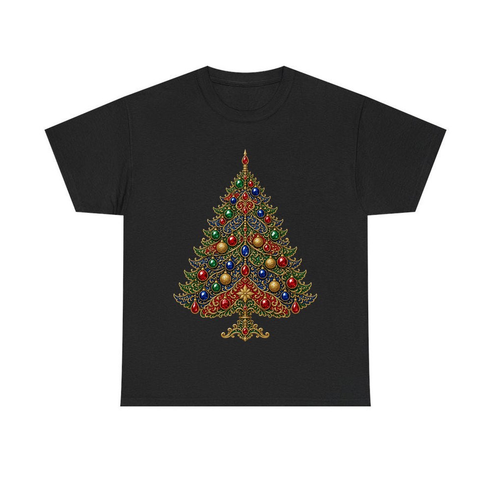 Jewelled Ornate Christmas Tree personalised Christmas T-shirt in black