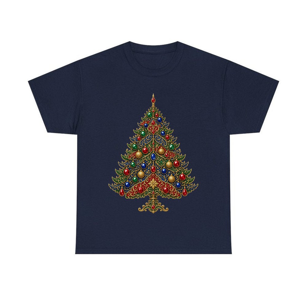 Jewelled Ornate Christmas Tree personalised Christmas T-shirt in navy