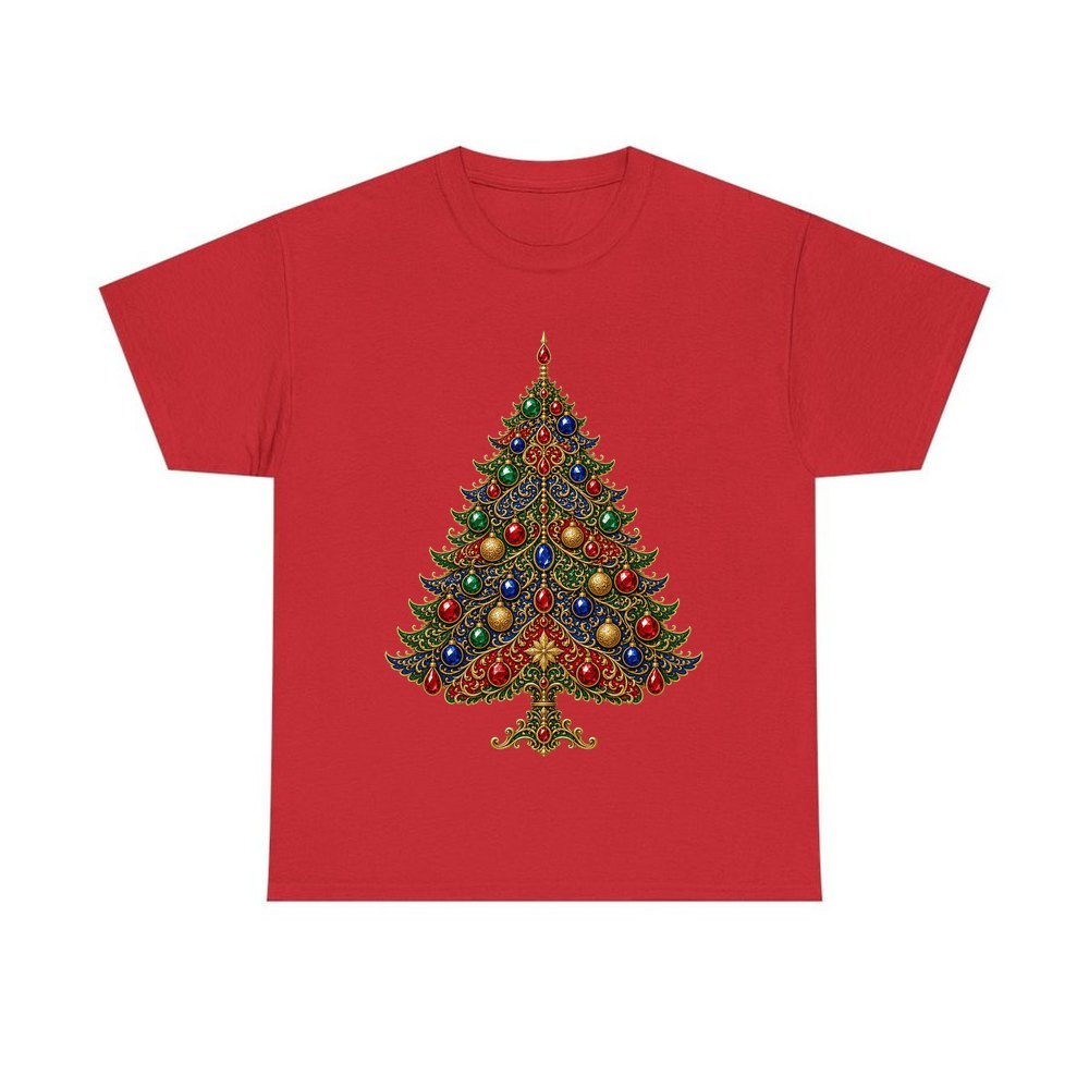 Jewelled Ornate Christmas Tree personalised Christmas T-shirt in red