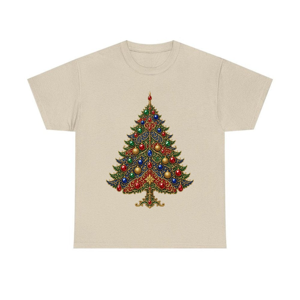 Jewelled Ornate Christmas Tree personalised Christmas T-shirt in sand