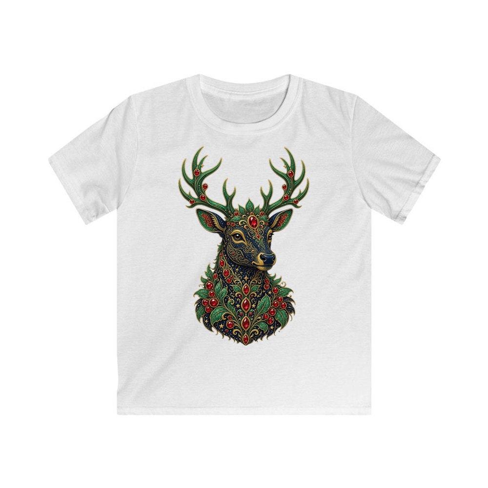 Jewelled Reindeer Portrait personalised kids Christmas tee in white