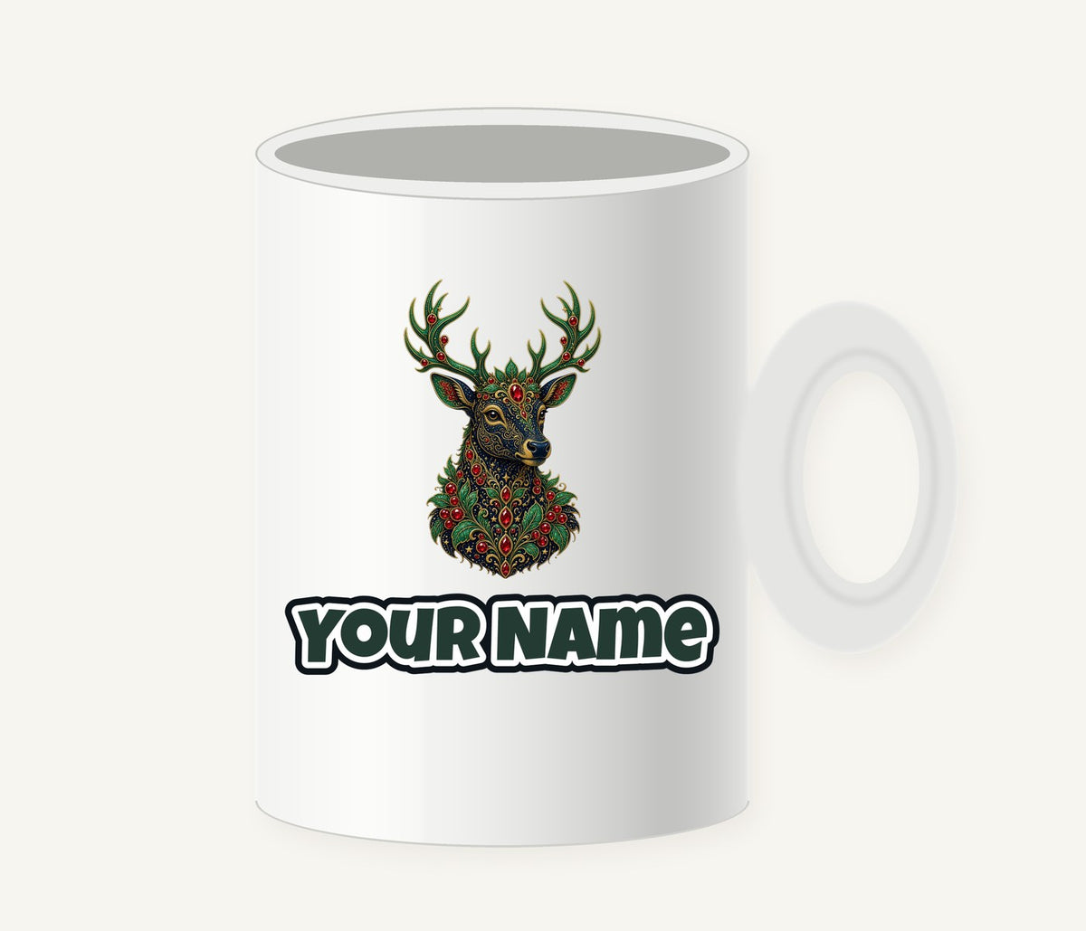 Jewelled Reindeer Portrait Personalised Christmas Mug