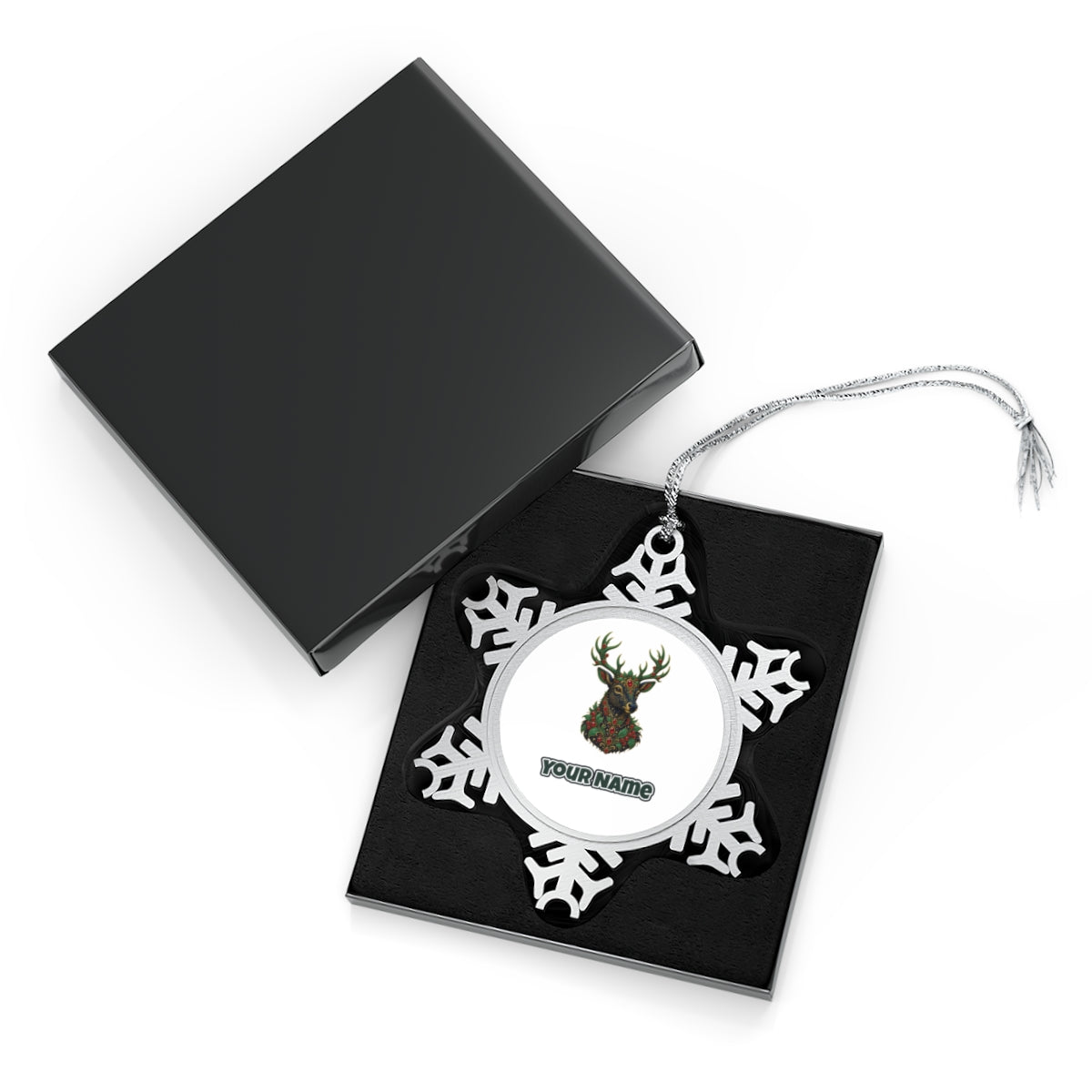 Jewelled Reindeer Portrait Personalised Pewter Christmas Ornament