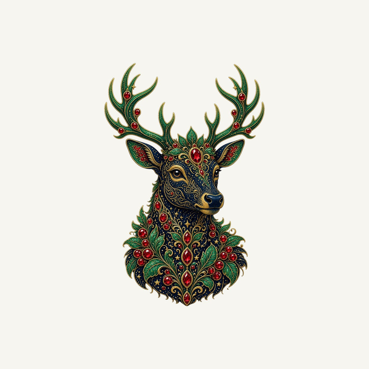 Jewelled Reindeer Portrait Christmas artwork, the design printed on the personalised stocking