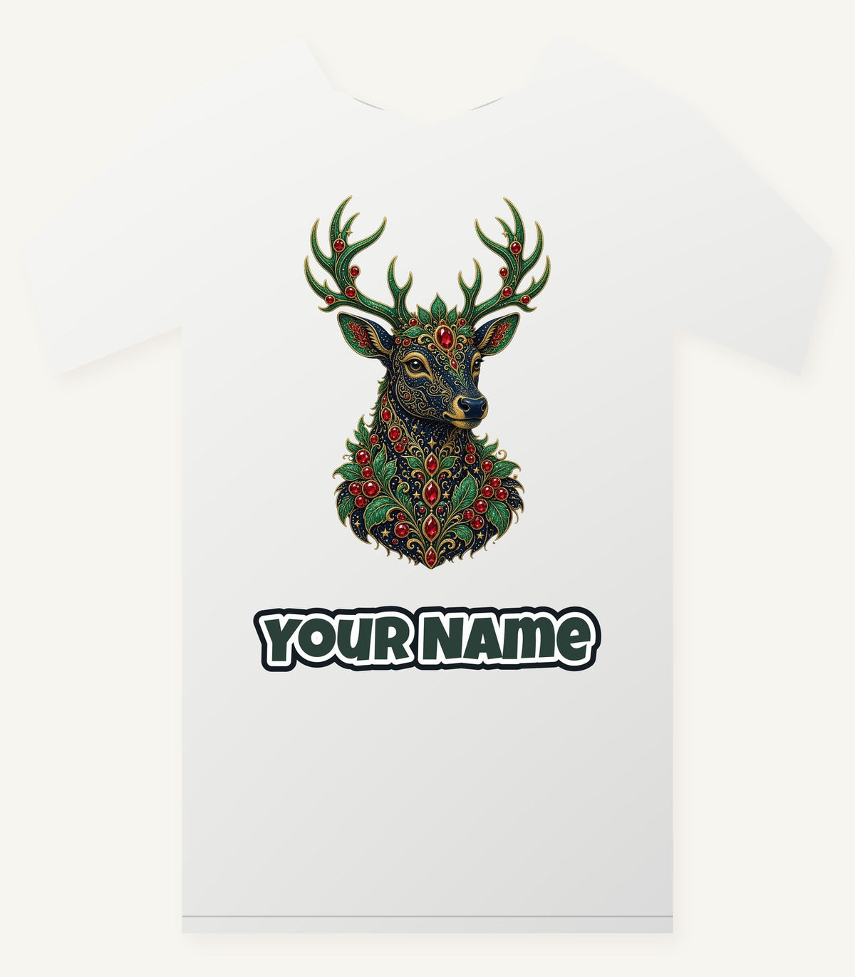 Jewelled Reindeer Portrait Personalised Christmas T-Shirt and Hoodie