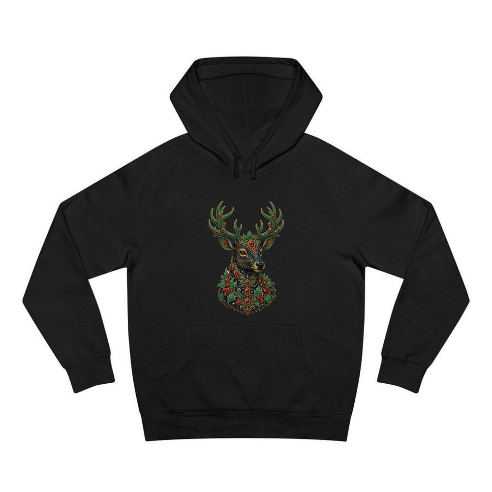 Jewelled Reindeer Portrait personalised Christmas hoodie in black