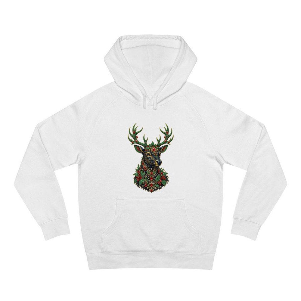 Jewelled Reindeer Portrait personalised Christmas hoodie in white