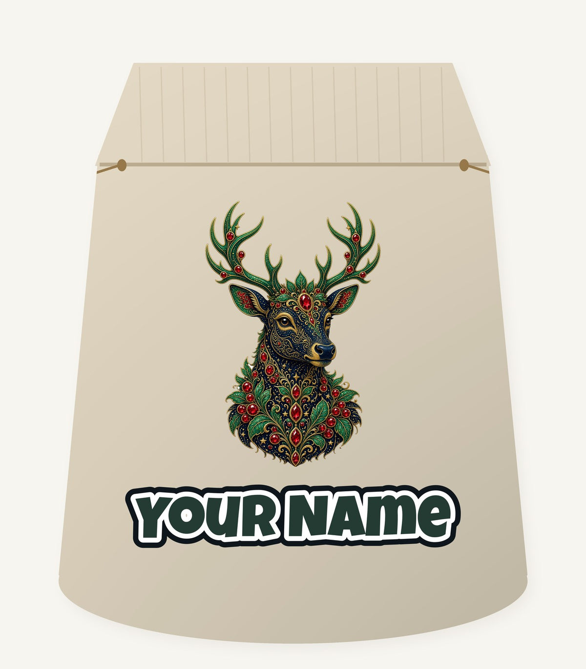 Jewelled Reindeer Portrait Personalised Santa Sack