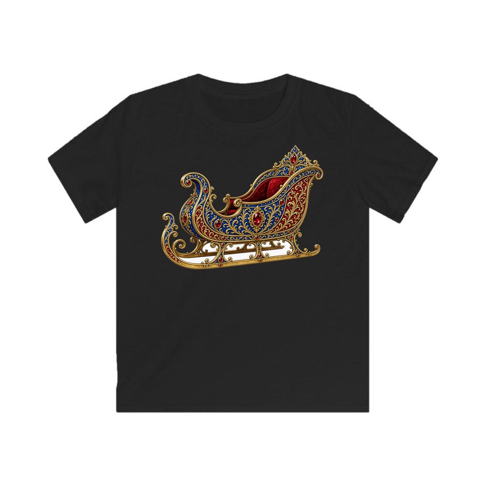 Jewelled Sapphire And Gold Sleigh personalised kids Christmas tee in black