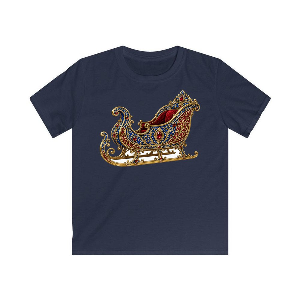 Jewelled Sapphire And Gold Sleigh personalised kids Christmas tee in navy