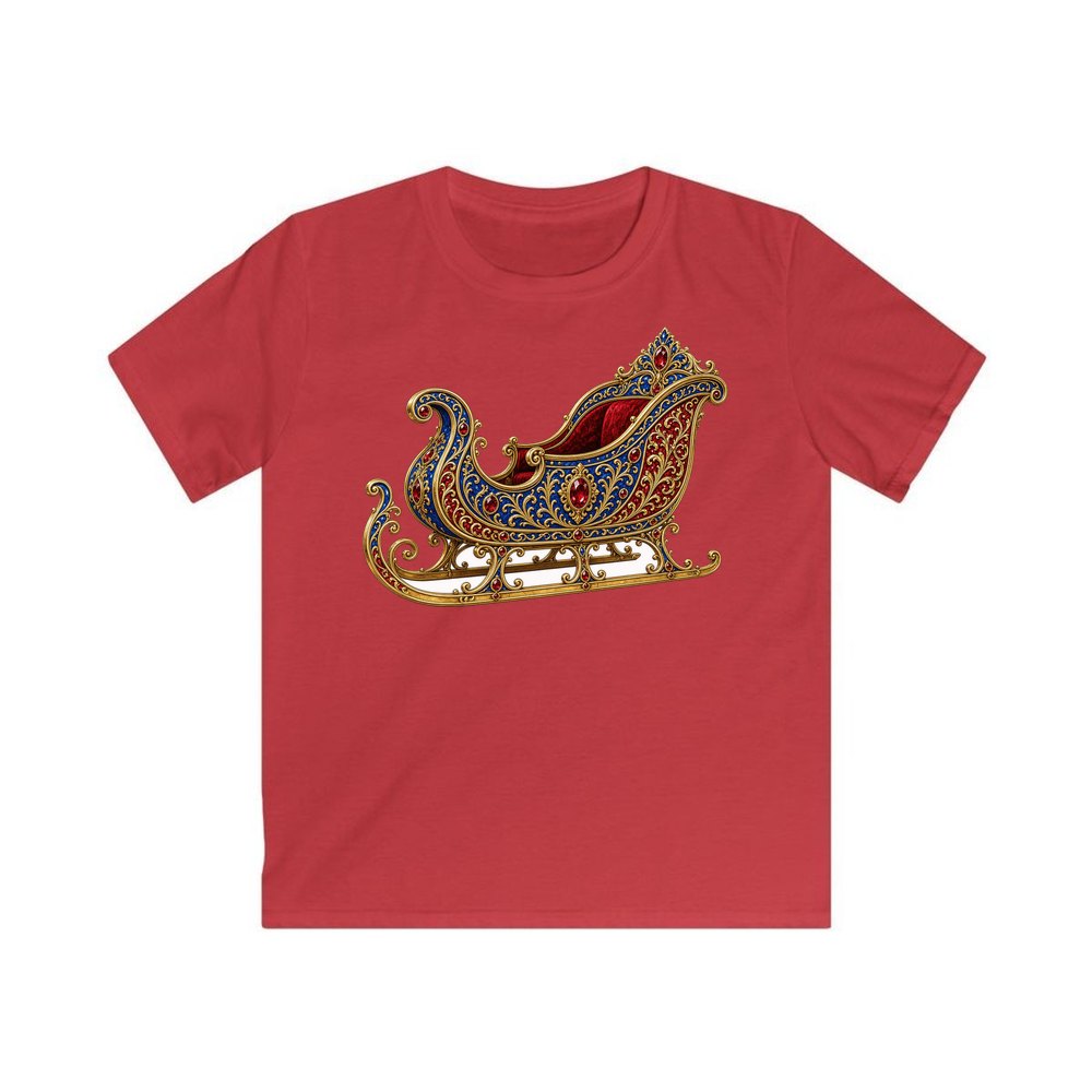 Jewelled Sapphire And Gold Sleigh personalised kids Christmas tee in red