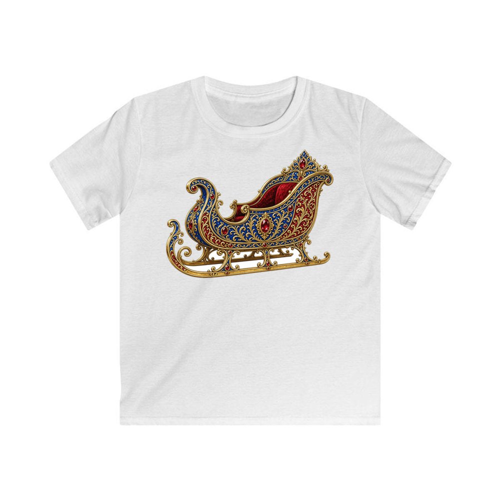 Jewelled Sapphire And Gold Sleigh personalised kids Christmas tee in white