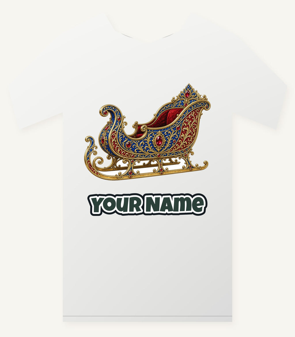 Jewelled Sapphire And Gold Sleigh Personalised Christmas T-Shirt and Hoodie