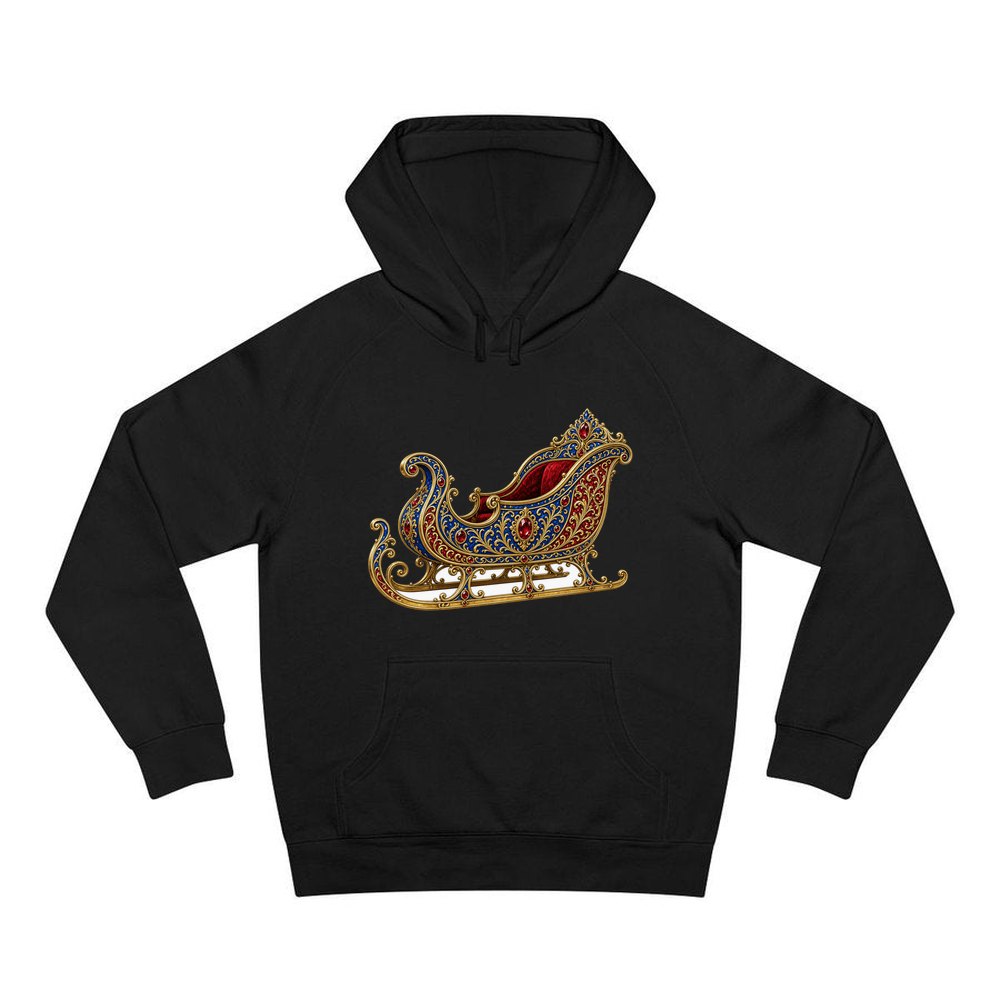 Jewelled Sapphire And Gold Sleigh personalised Christmas hoodie in black
