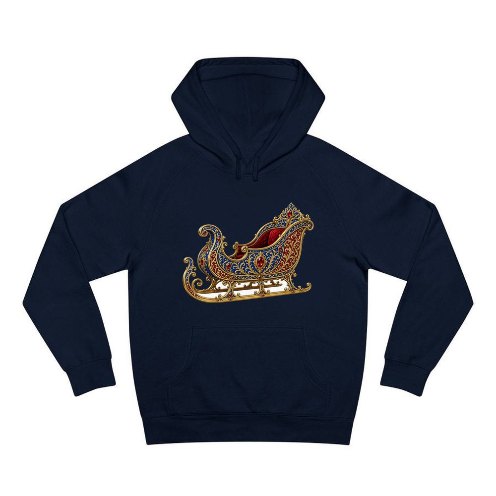 Jewelled Sapphire And Gold Sleigh personalised Christmas hoodie in navy