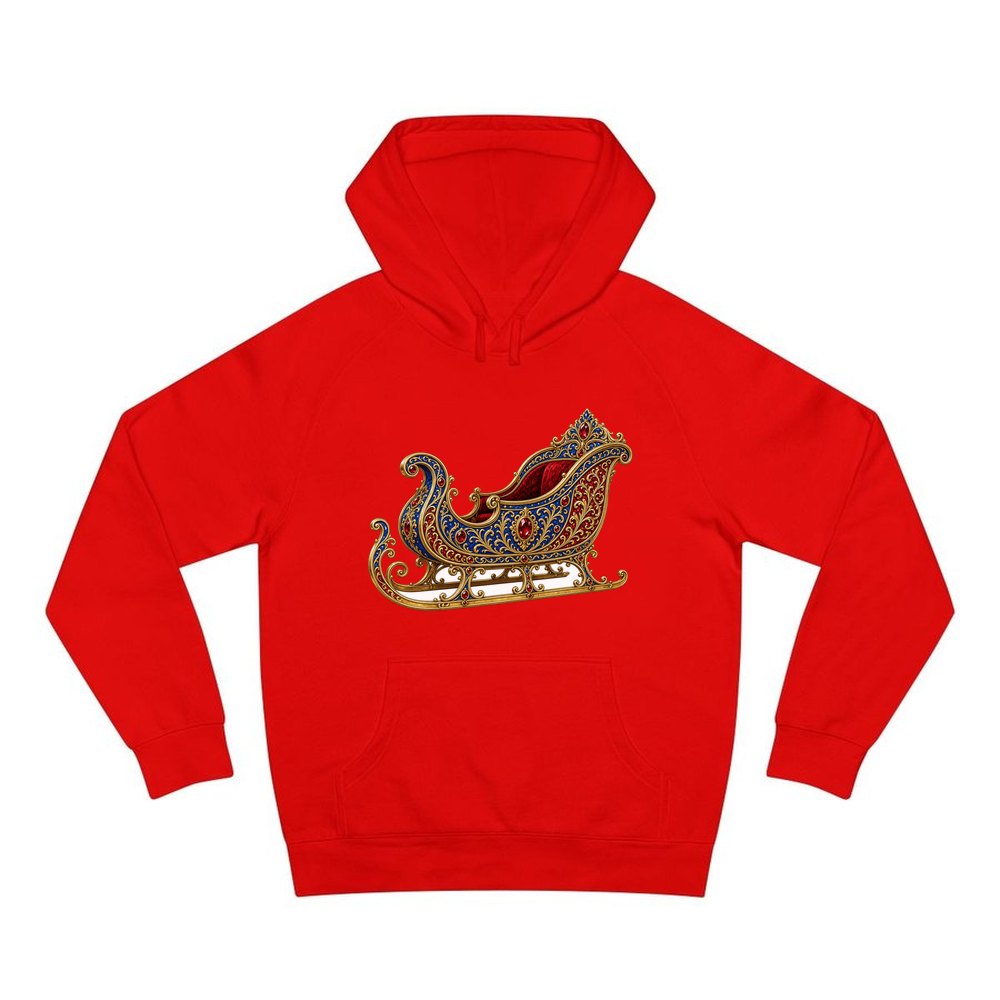 Jewelled Sapphire And Gold Sleigh personalised Christmas hoodie in red