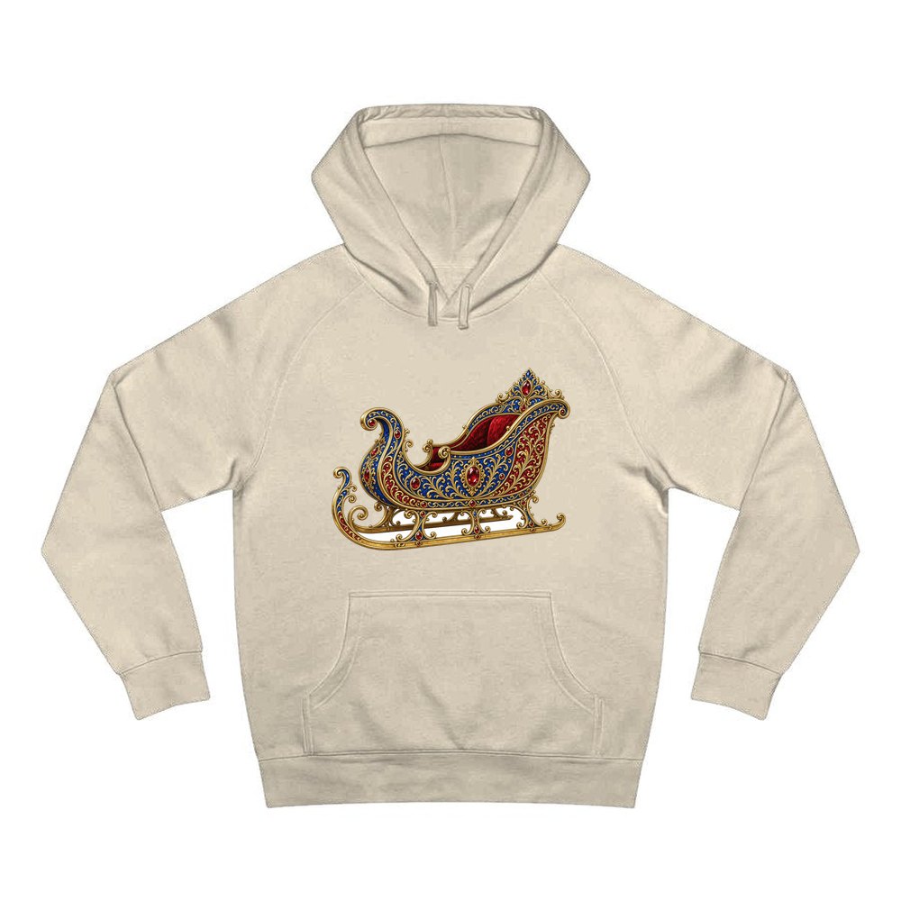 Jewelled Sapphire And Gold Sleigh personalised Christmas hoodie in sand