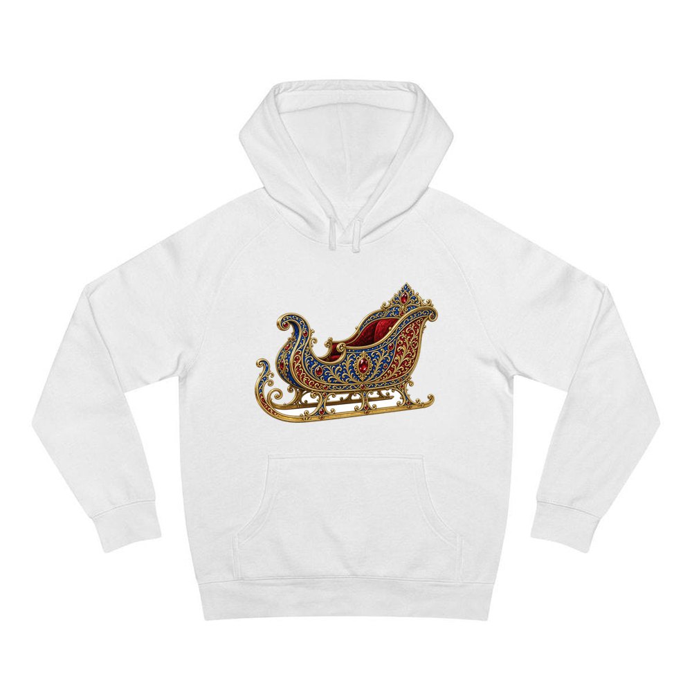 Jewelled Sapphire And Gold Sleigh personalised Christmas hoodie in white