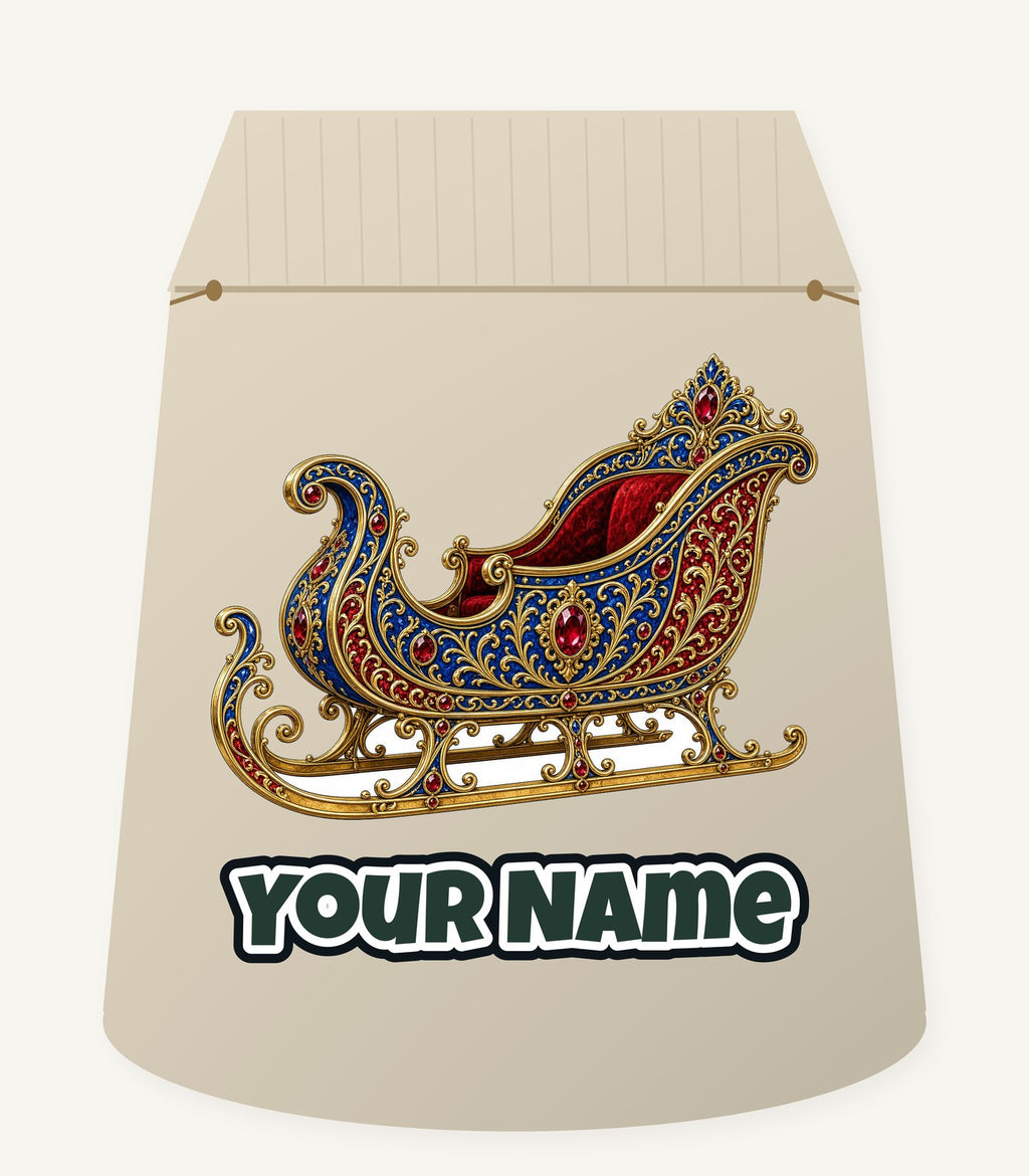 Jewelled Sapphire And Gold Sleigh Personalised Santa Sack