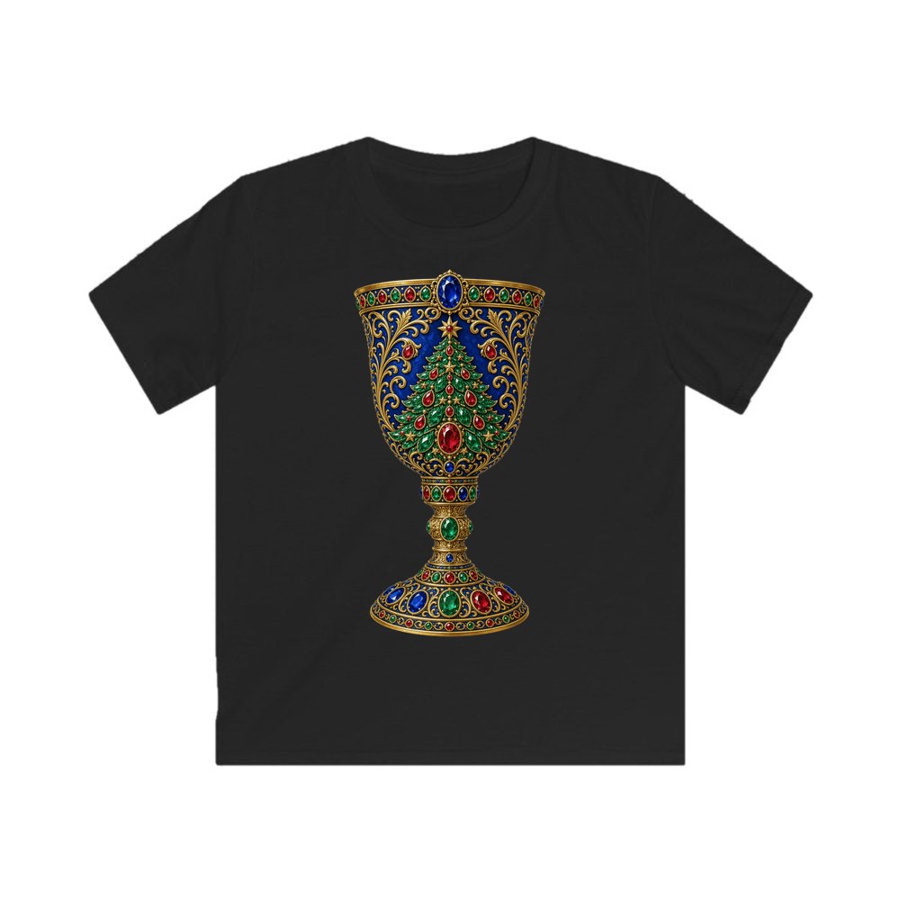 Jewelled Sapphire Christmas Goblet personalised kids Christmas tee in black