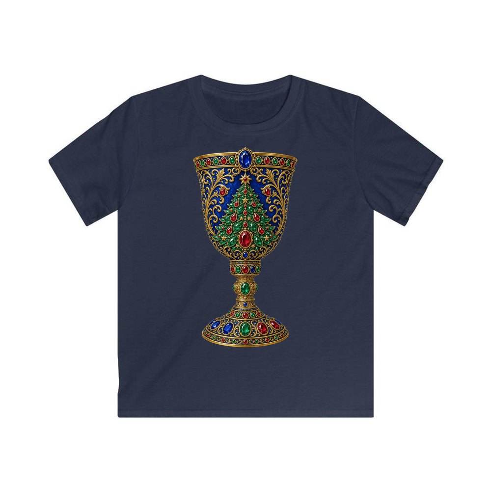 Jewelled Sapphire Christmas Goblet personalised kids Christmas tee in navy
