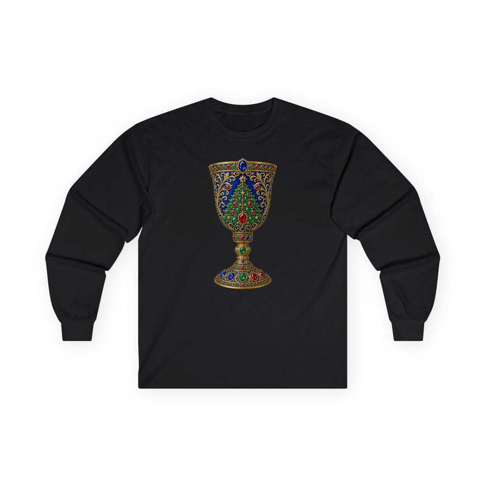 Jewelled Sapphire Christmas Goblet personalised long sleeve Christmas T-shirt in black