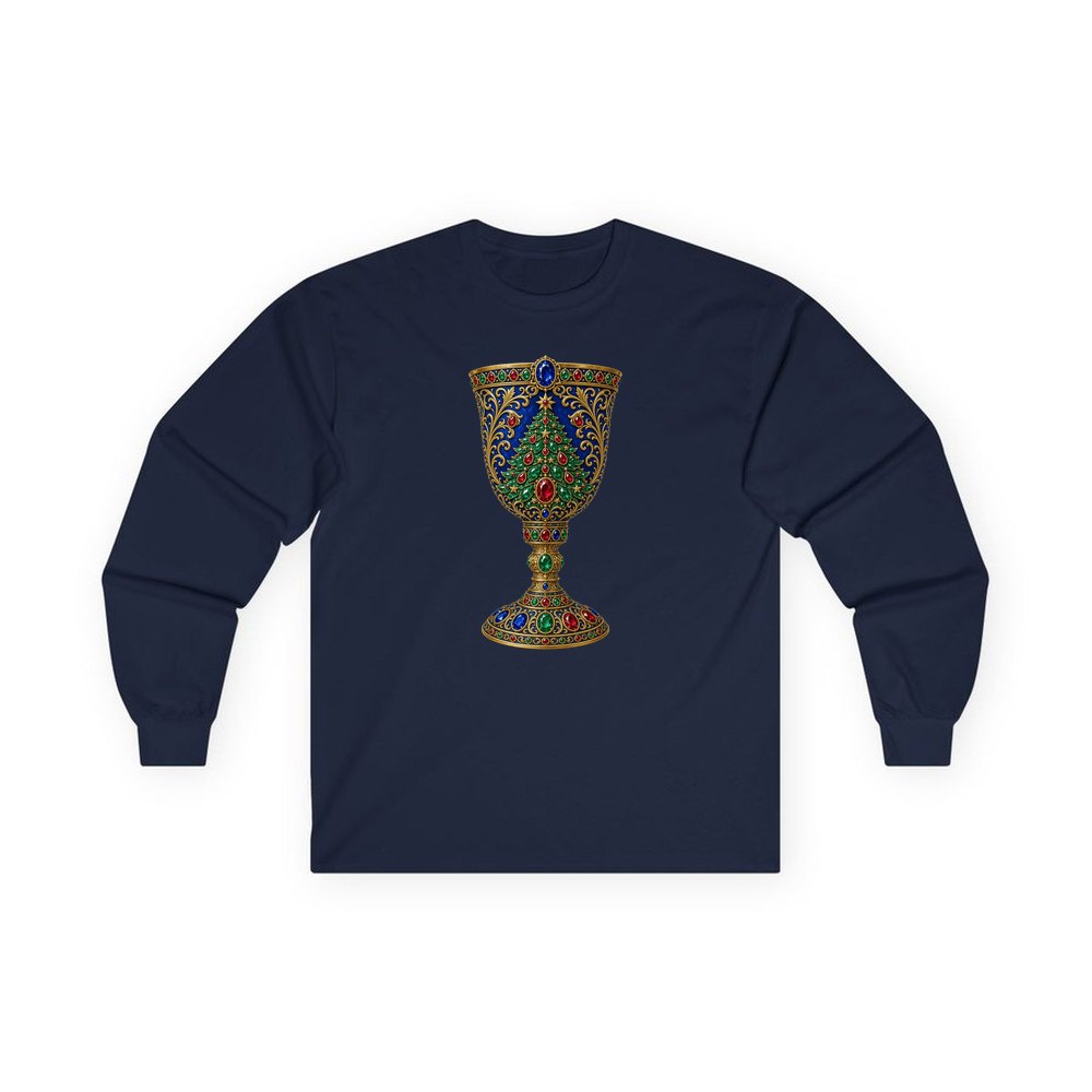Jewelled Sapphire Christmas Goblet personalised long sleeve Christmas T-shirt in navy