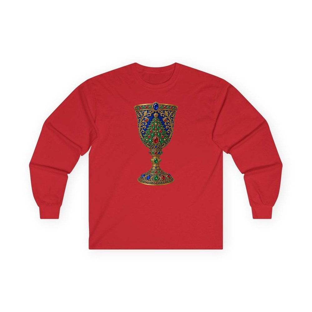 Jewelled Sapphire Christmas Goblet personalised long sleeve Christmas T-shirt in red
