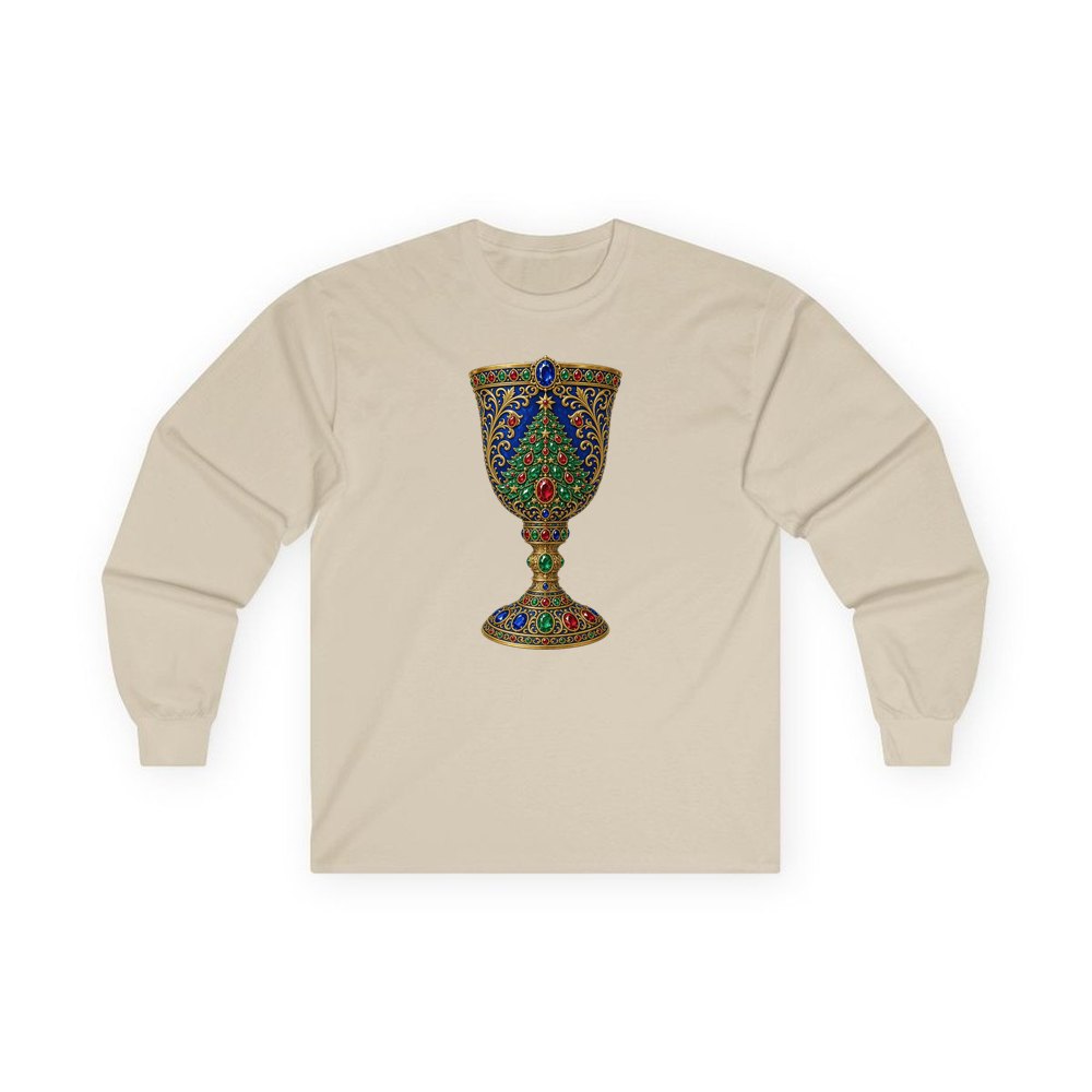 Jewelled Sapphire Christmas Goblet personalised long sleeve Christmas T-shirt in sand