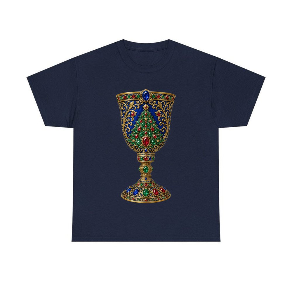 Jewelled Sapphire Christmas Goblet personalised Christmas T-shirt in navy