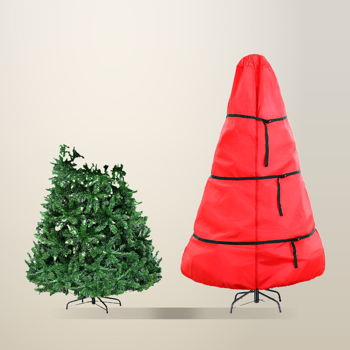 Jingle Jollys 2.4 m Pre-Lit Christmas Tree, 1,488 Warm White LEDs, on a plain cream background