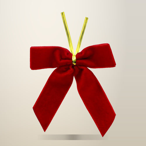 Jingle Jollys Red Velvet Christmas Bows, 24 Pack, on a plain cream background