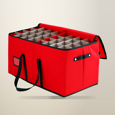 Jingle Jollys Christmas Baubles Storage Box, 128 Slots, Red