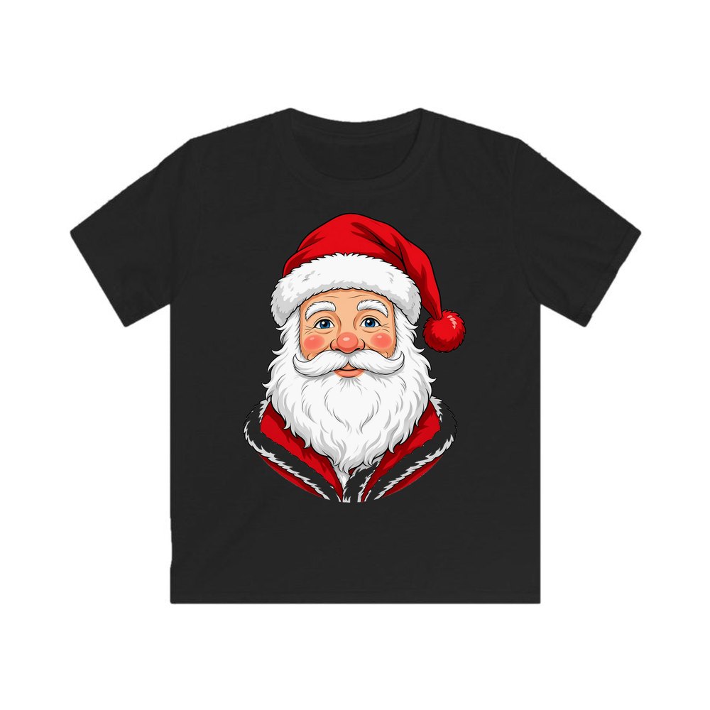 Jolly Santa Face personalised kids Christmas tee in black