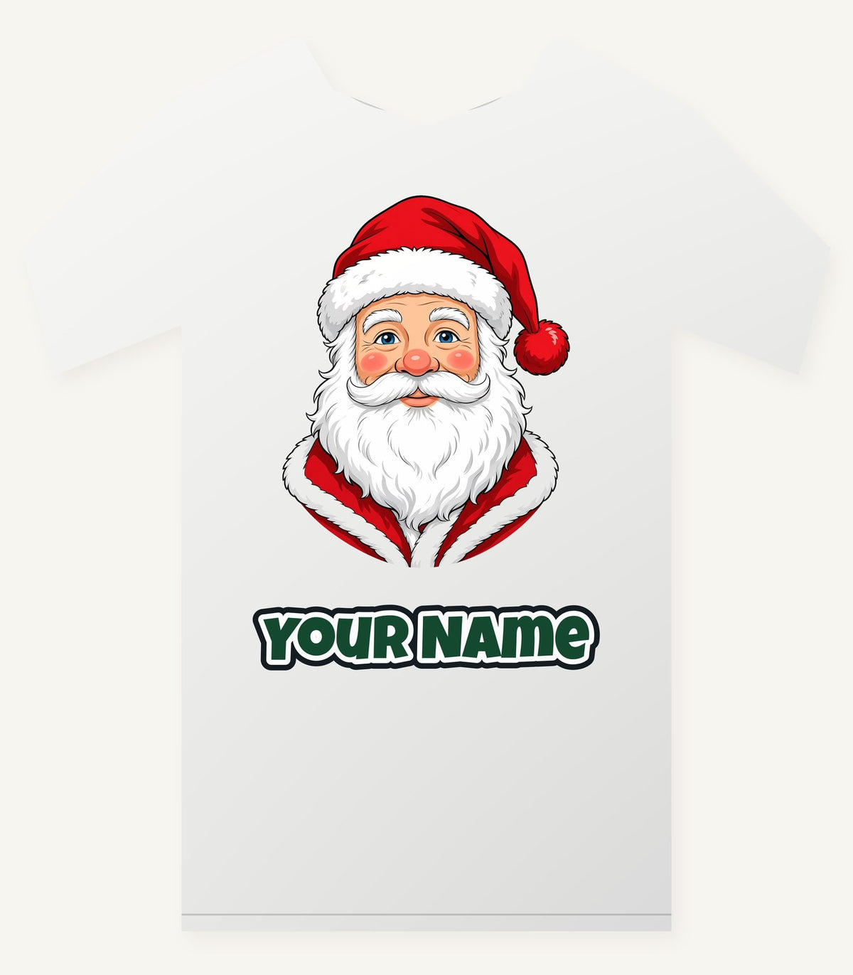 Jolly Santa Face personalised Christmas T-shirt with the design and a name printed on the front