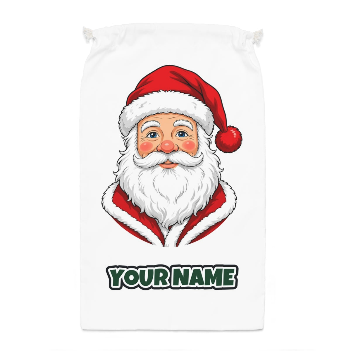 Jolly Santa Face Santa sack laid flat, showing the full print