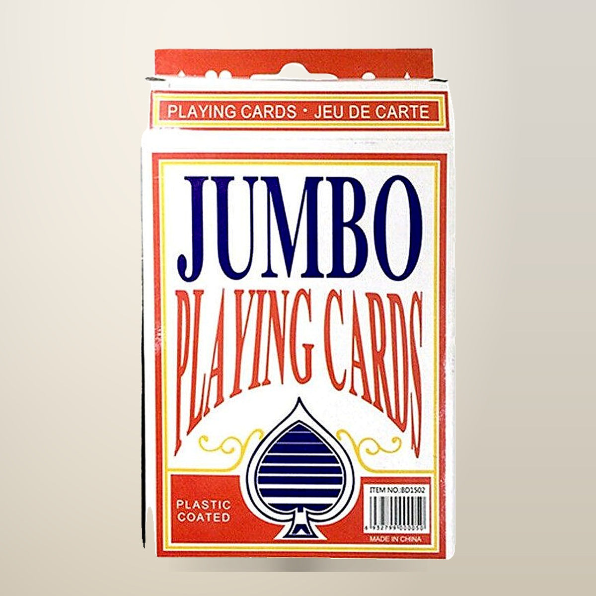 Jumbo Plastic Coated Playing Cards, 54 Card Deck, on a plain cream background