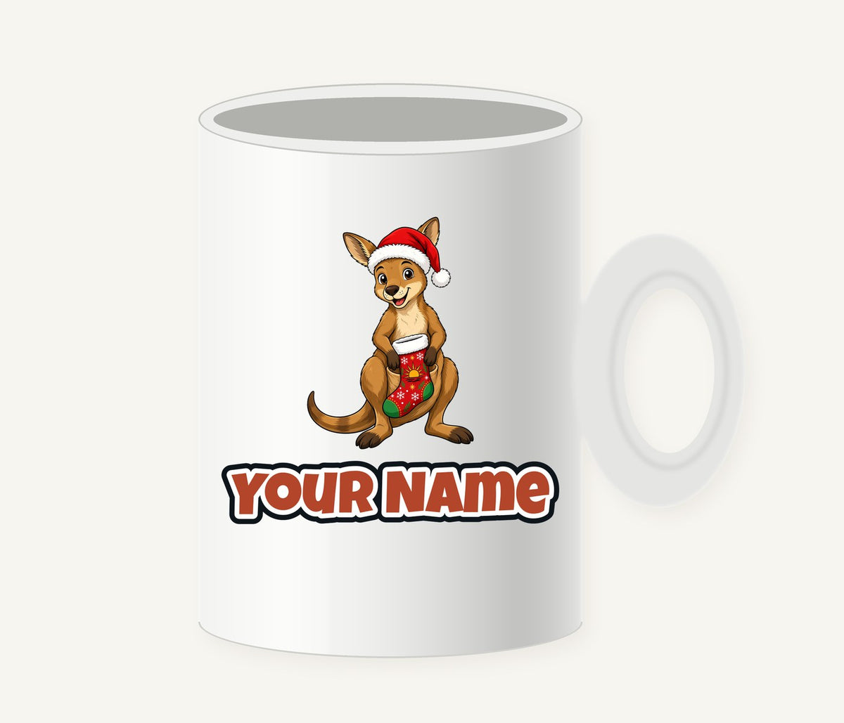 Kangaroo With Christmas Stocking Personalised Christmas Mug