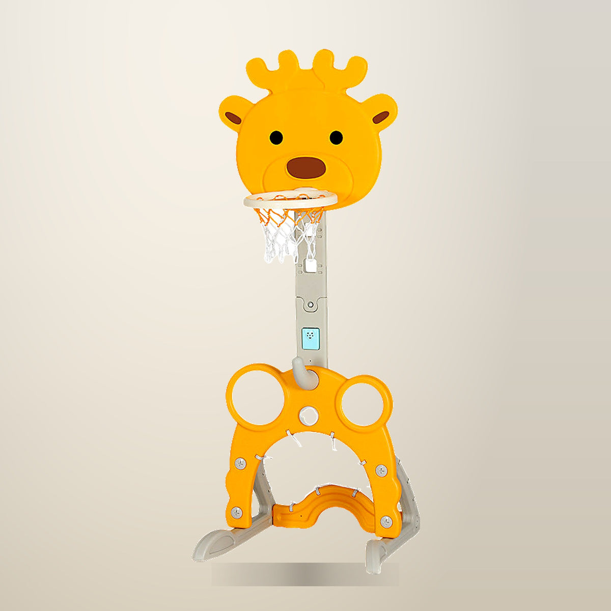 Keezi 5 in 1 Basketball Hoop Sports Centre, Yellow, on a plain cream background