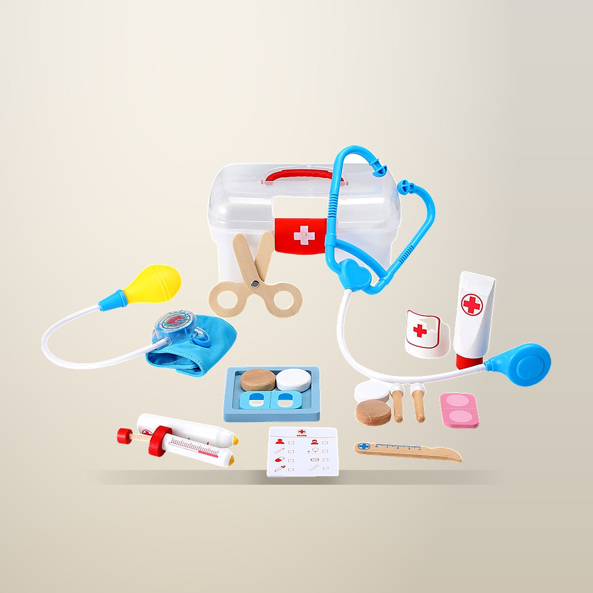Keezi 16 Piece Doctor Playset with Stethoscope, on a plain cream background