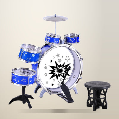 Keezi Kids Drum Set with Stool, Blue