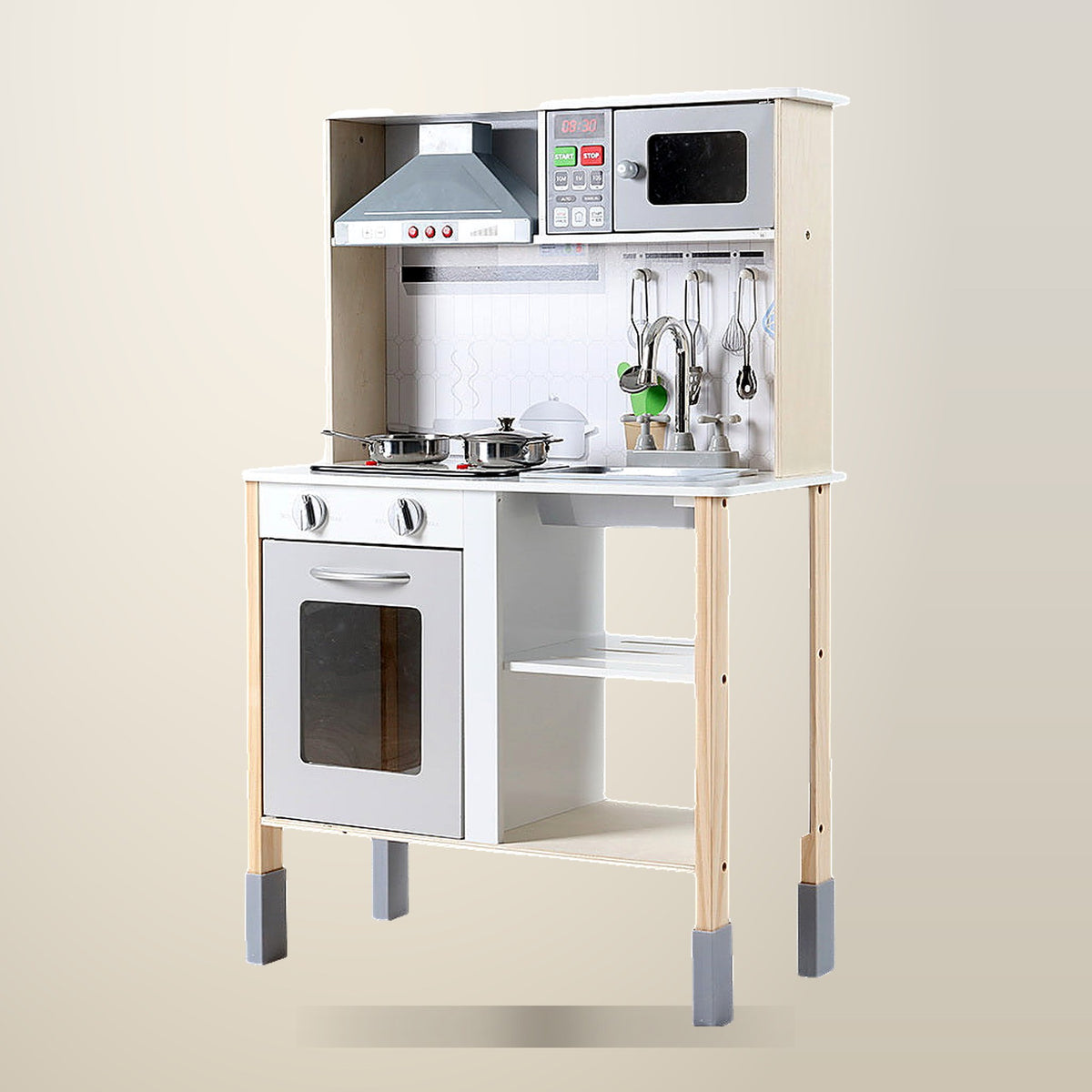 Keezi Wooden Kitchen Playset, Black and White, 60 cm, on a plain cream background