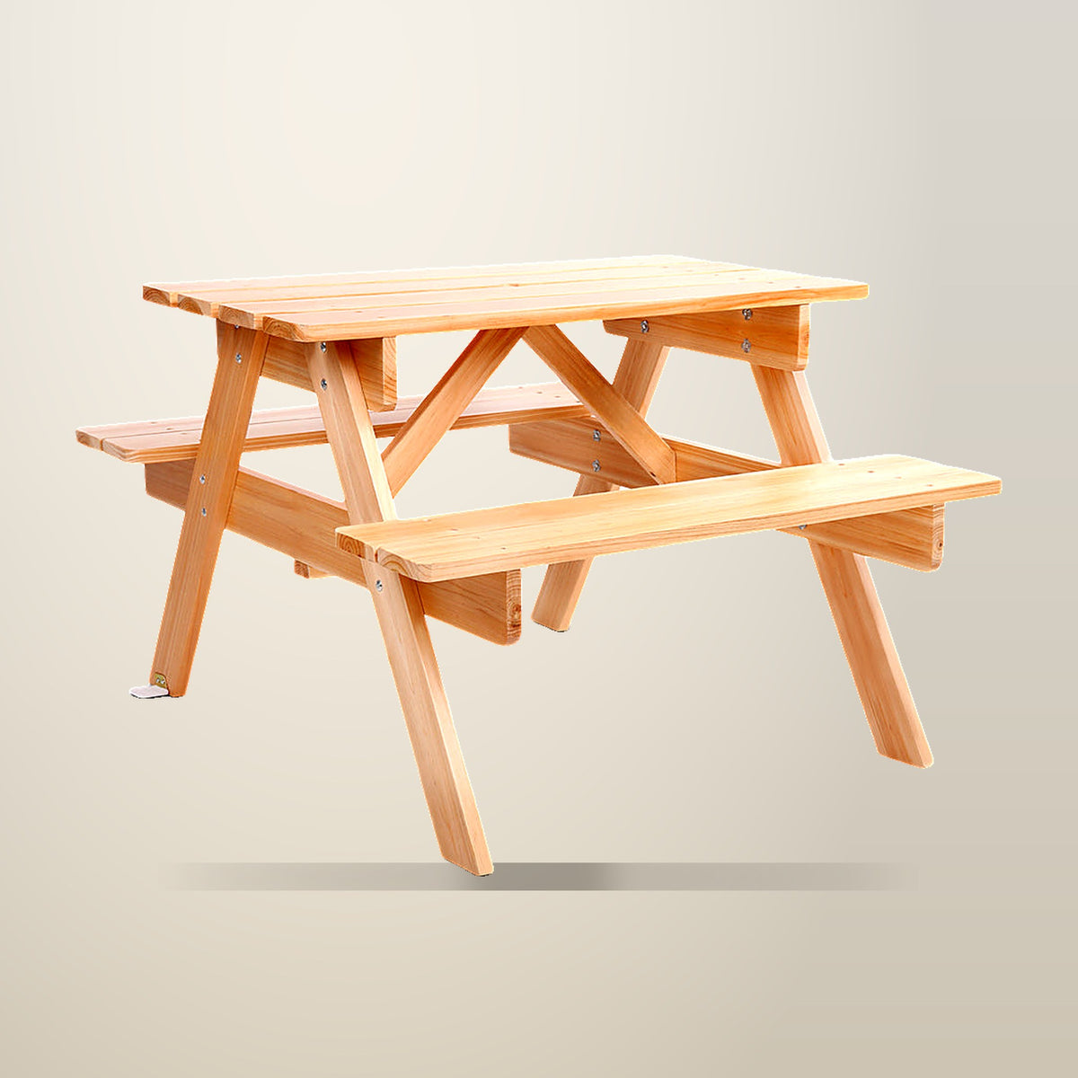 Keezi Kids Wooden Picnic Table and Chairs Set, Natural, on a plain cream background